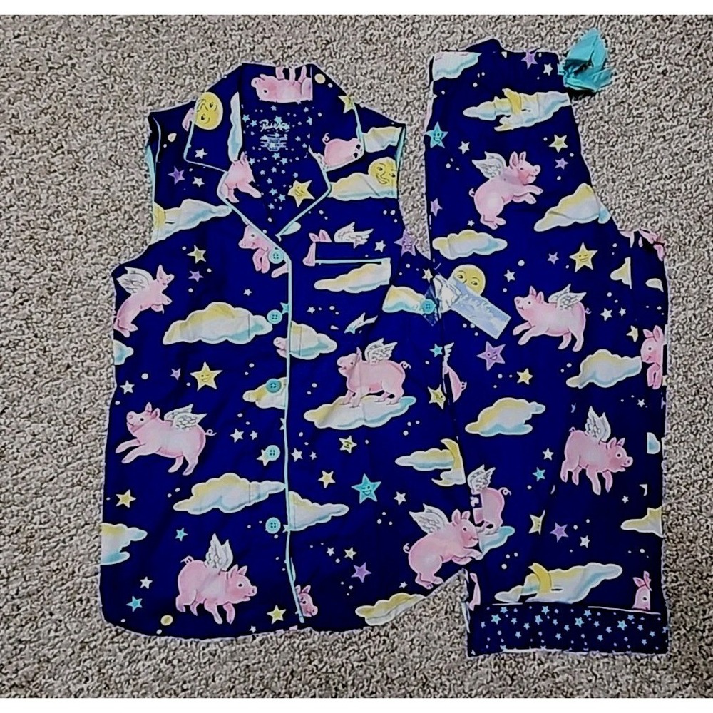 Nick and Nora S 100% Cotton Capri Pajama Set "When Pigs Fly" NWT